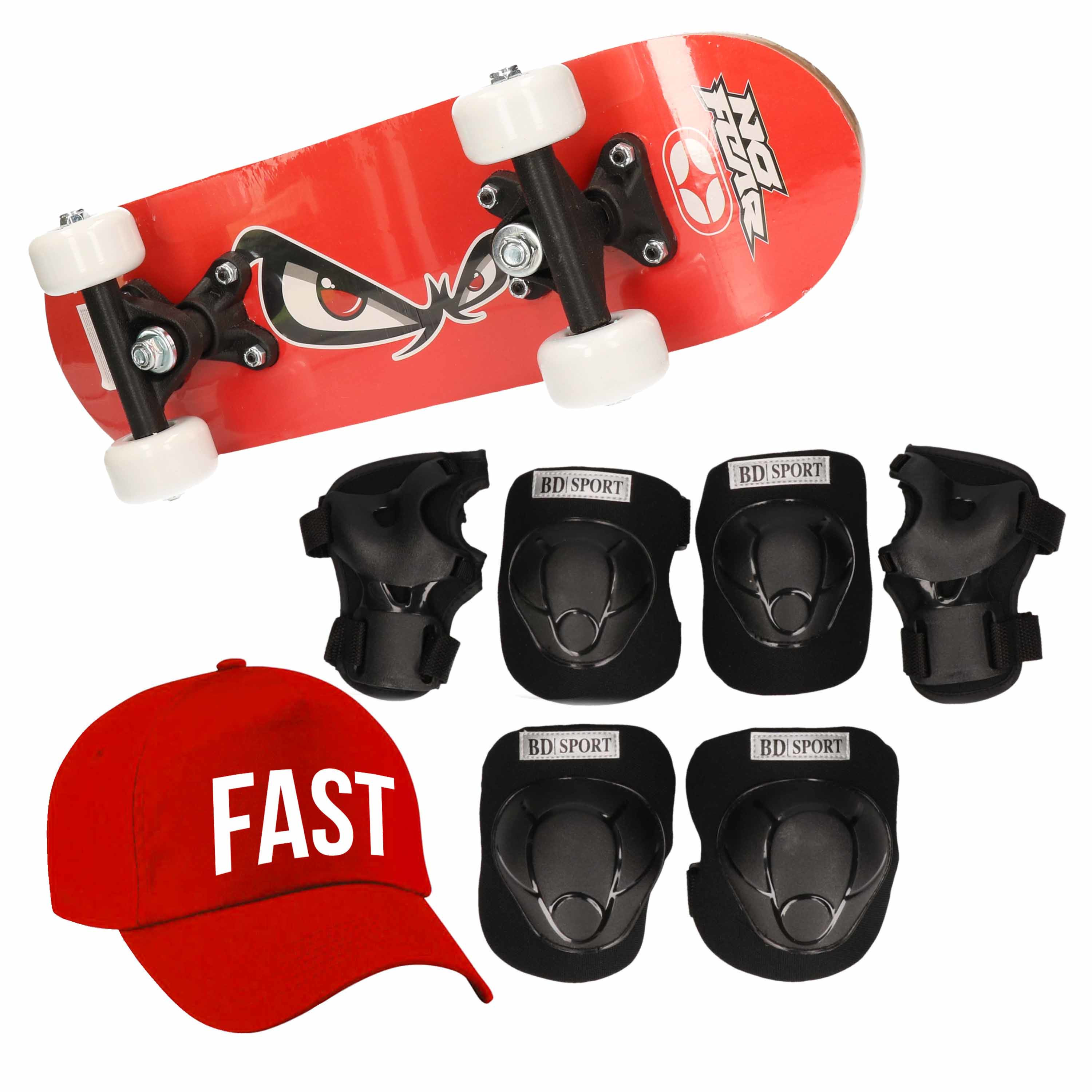 Skateboard set voor kinderen L 9-10 jaar/valbescherming/fast pet/skateboard met print 43 cm rood - Top Merken Winkel